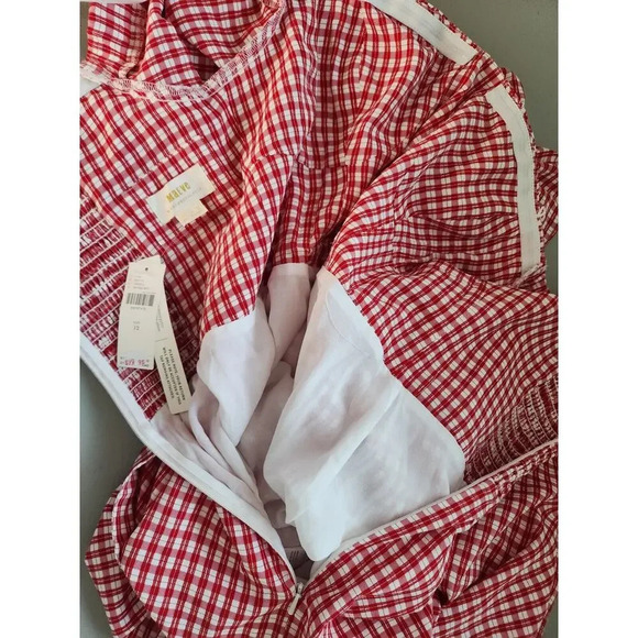 NWT Maeve Anthropologie Off Shoulder Ruffle Plaid Mini Dress Sz 12 red #9M408 - Picture 9 of 13